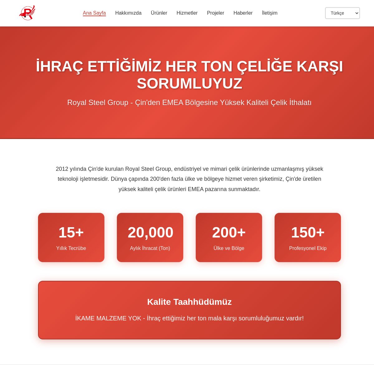 Royal Steel Group - Kurumsal Çelik Şirketi Web Sitesi Tasarımı